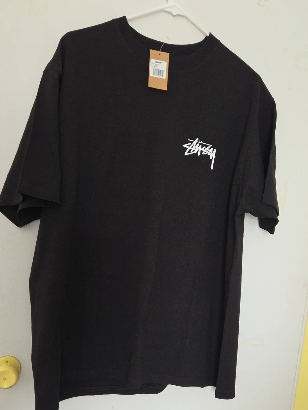 Stussy Black Short Sleeve Tee with White Script Logo